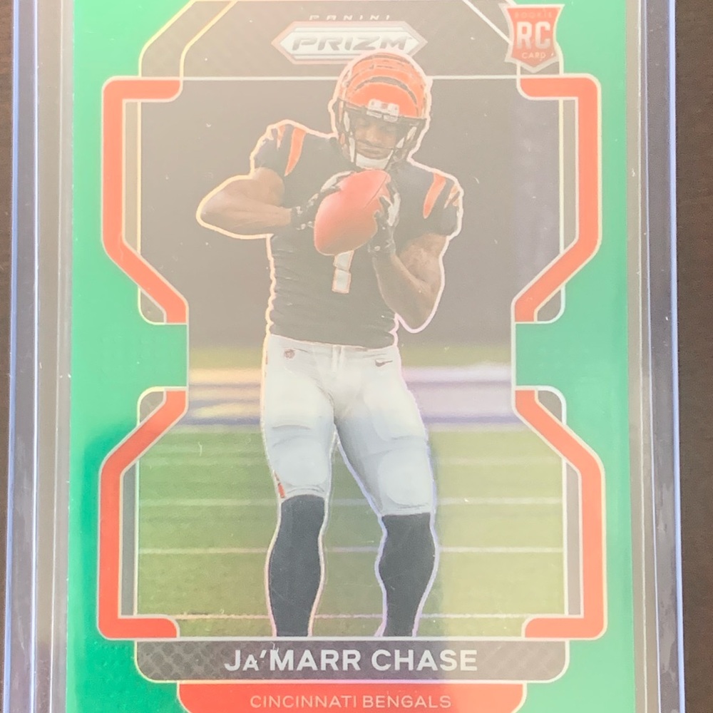 2021 Panini Prizm NFL Football Ja'Marr Chase Rookie Card Green Variant RC